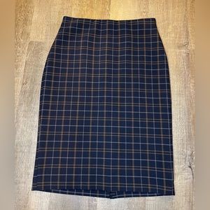 Ann‎ Taylor navy and brown plaid pencil skirt size 2